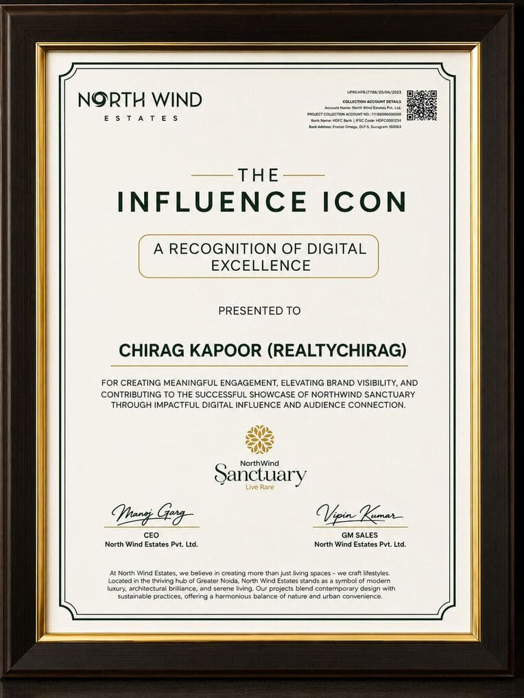 North Wind Estates 'The Influence Icon' award presented to Chirag Kapoor (RealtyChirag) for digital excellence