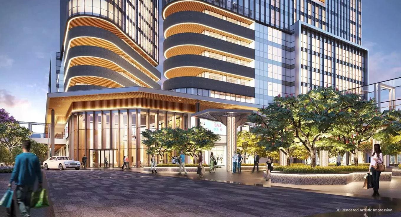 Retail plaza and landscaped boulevard at Fairfox EON Sector 140A Noida