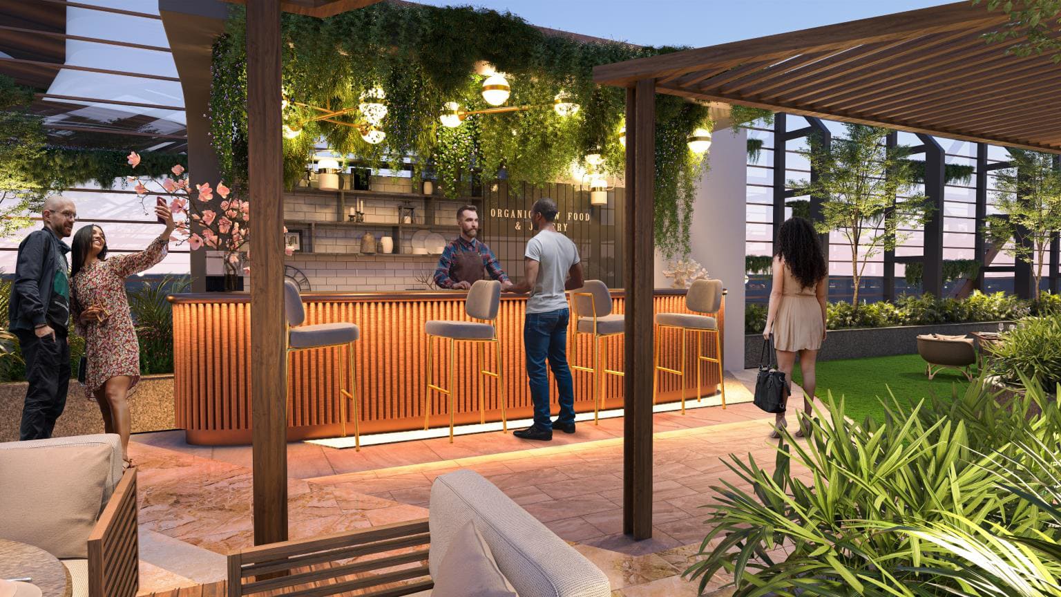 Organic rooftop cafe and lounge at M3M 72