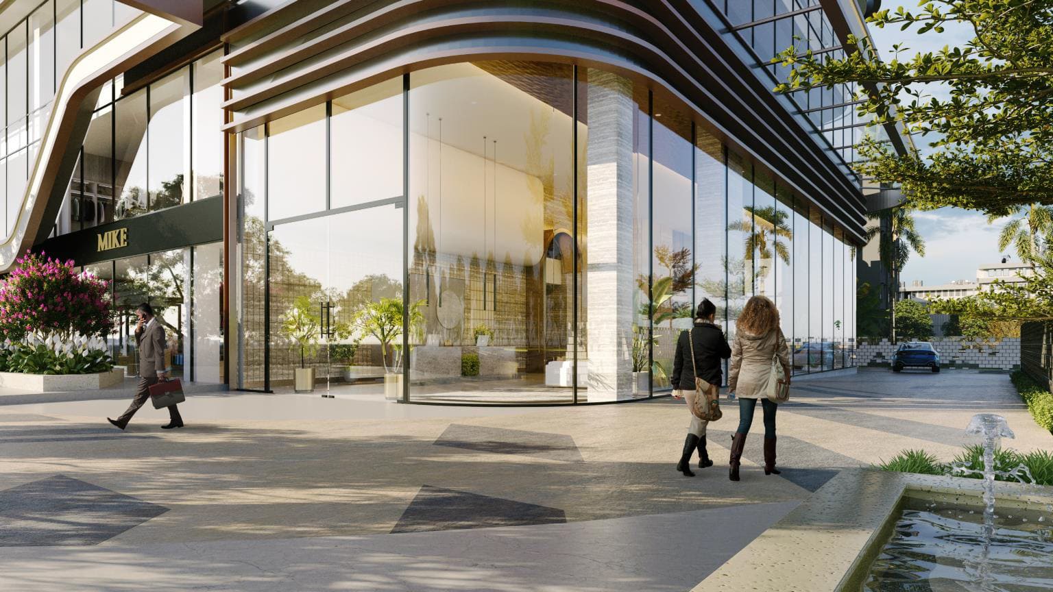 Grand entrance lobby with glass facade at M3M 72