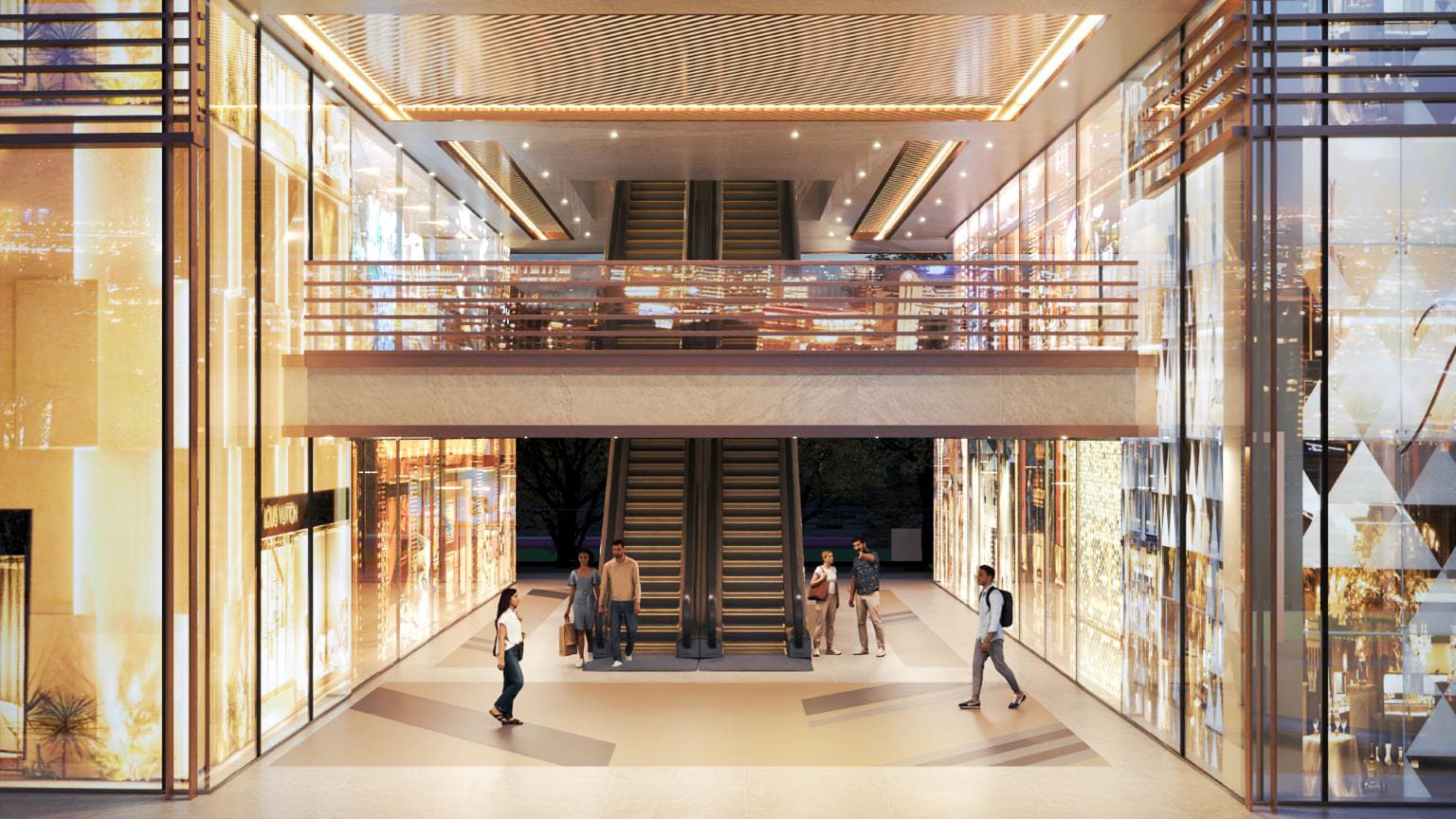 Double-height shopping atrium with escalators at M3M 72