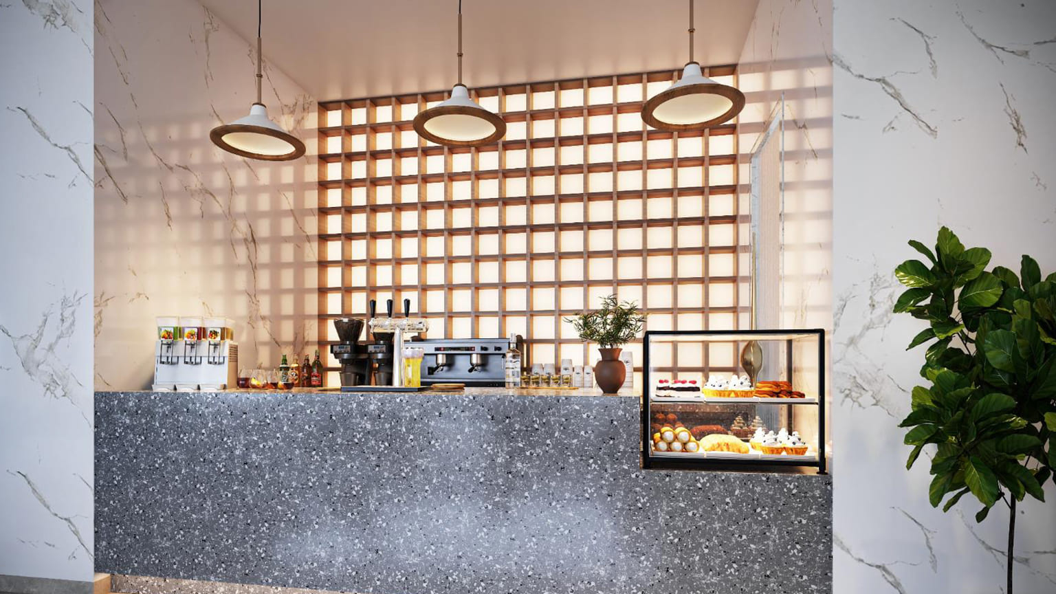 Modern cafe counter and coffee lounge at M3M 72