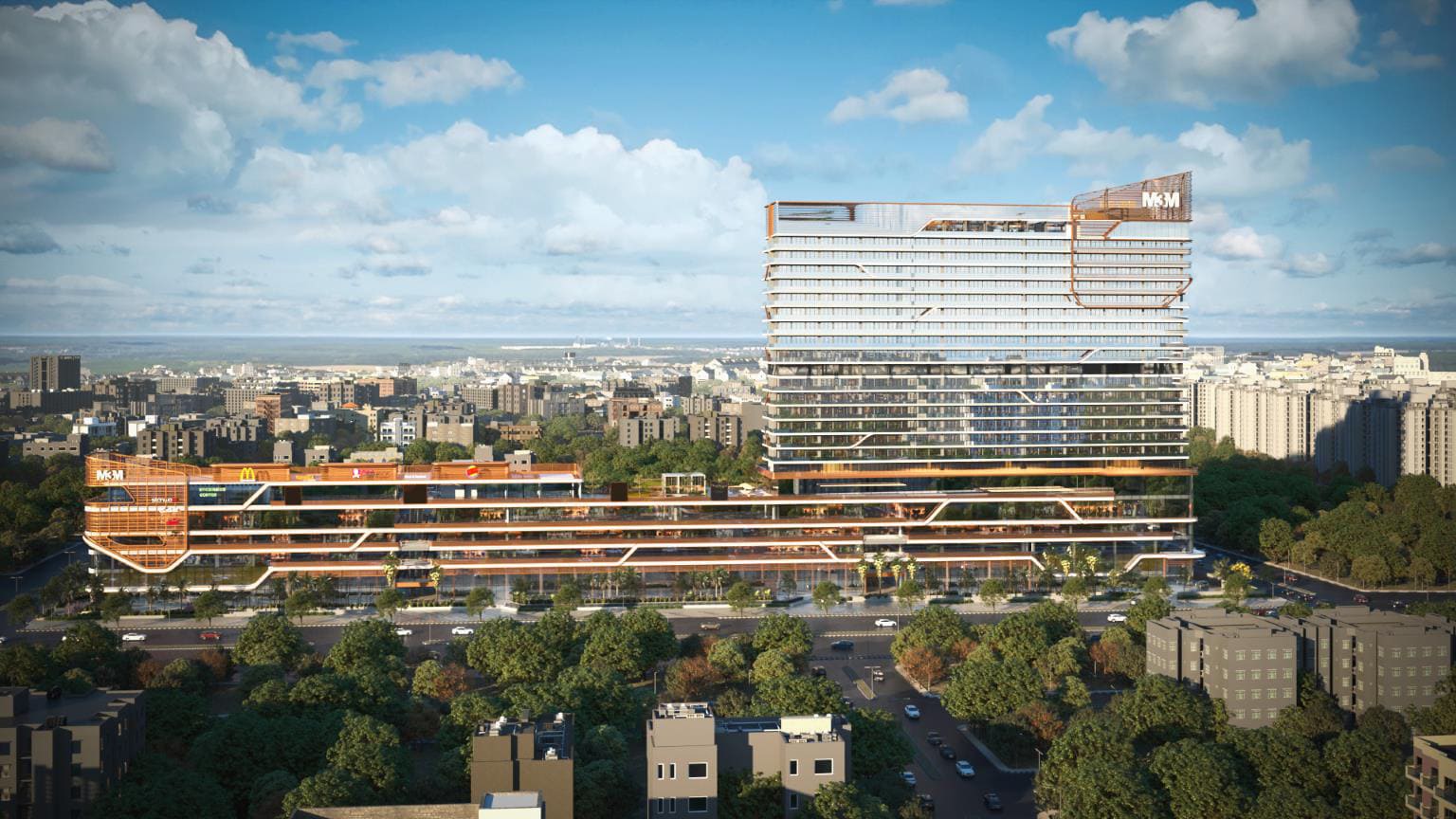 Daytime aerial view of M3M 72 commercial and retail development in Gurugram