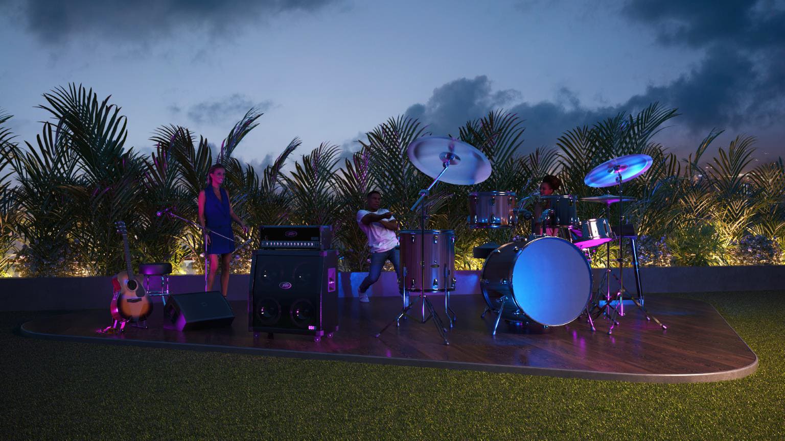 Rooftop entertainment stage at M3M 72 lifestyle destination