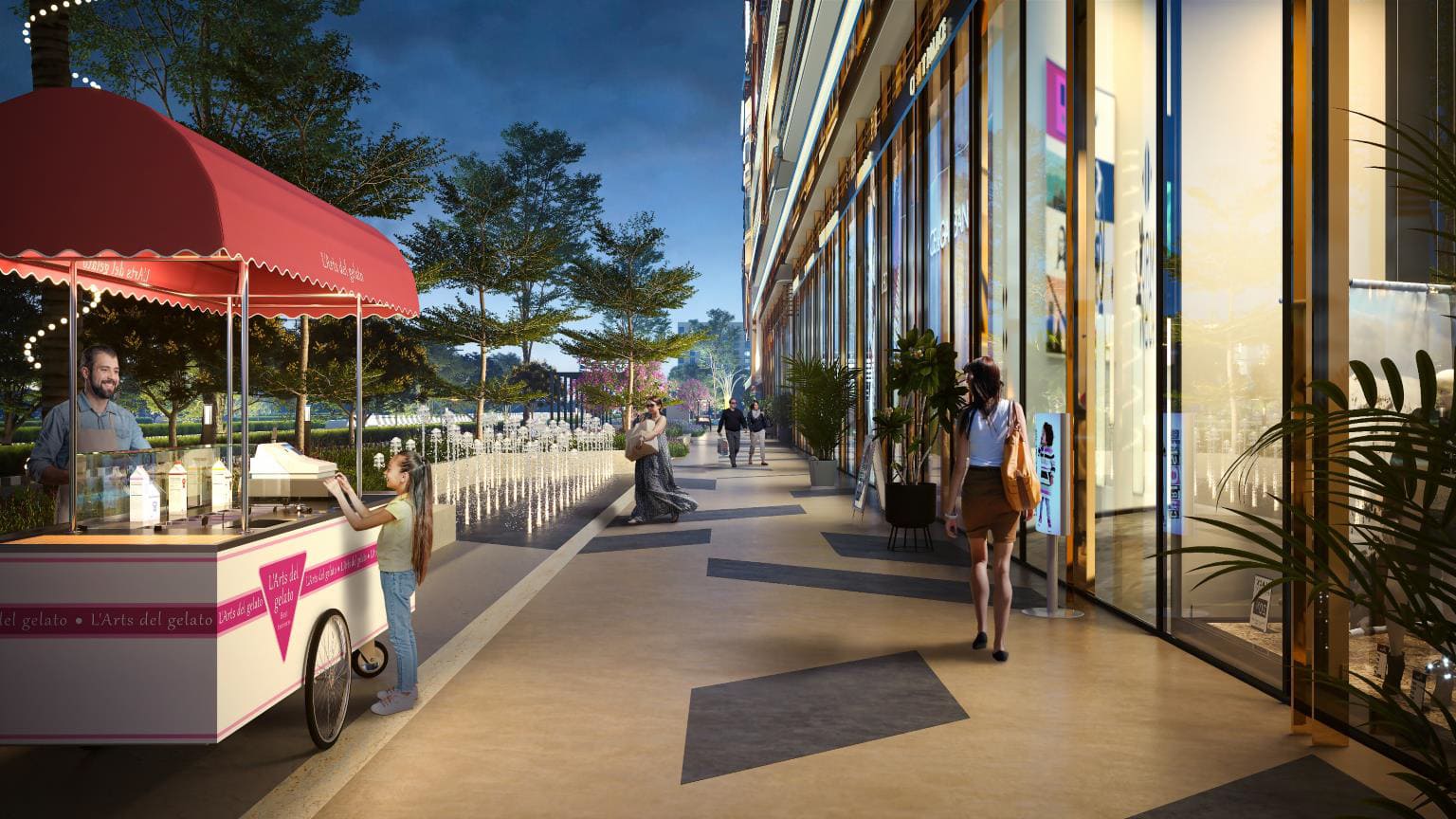 Retail boulevard with cafes and lifestyle stores at M3M 72