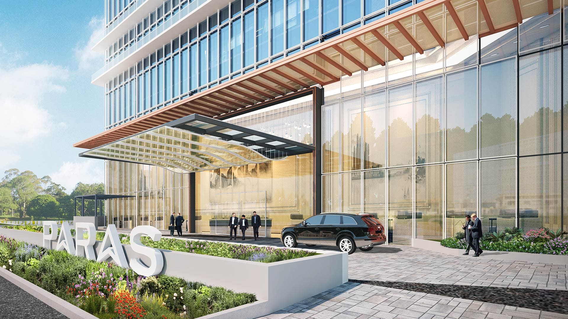 Main entrance of Paras Avenue Sector 129 Noida office tower