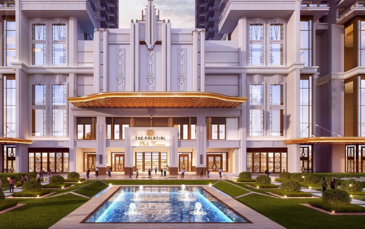 Grand clubhouse entrance at The Palatial by Hero Homes