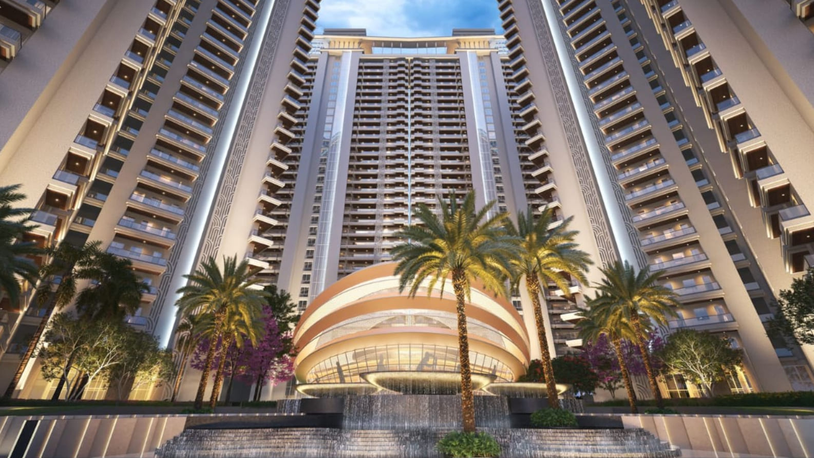 Serene water garden and landscaped greens at VVIP Addresses Greater Noida West